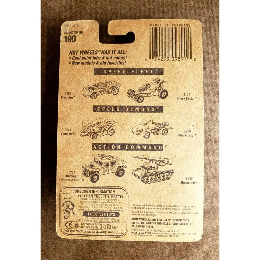 VTG 1991 Hot Wheels '57 T-BIRD Dark Gold Chrome 190 GLEAM TEAM SERIES #1760 1:64